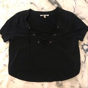 Black Lace Up Crop Top